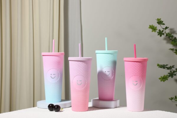 Sweet Funk Gradient Studded Plastic Tumbler with Straw (700mL)